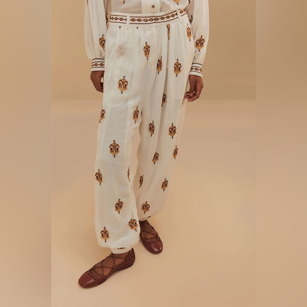 FARM RIO Off-White Anchor Tapestry Embroidered Pants - Picture 2 of 7